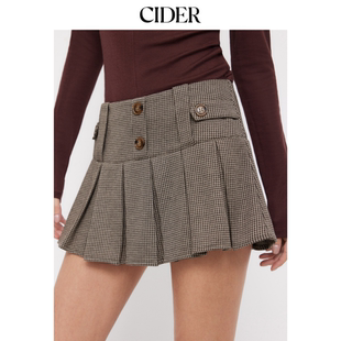 115105295 CIDER提花低腰犬牙纹带纽扣百褶迷你短裙裤