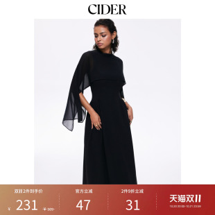 CIDER2026秋季新品雪纺高领波莱罗式A字长连衣裙115789725