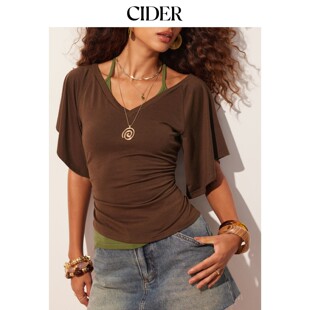 CIDER2026夏季新品挂脖上衣 & V领褶皱喇叭袖T恤115524829