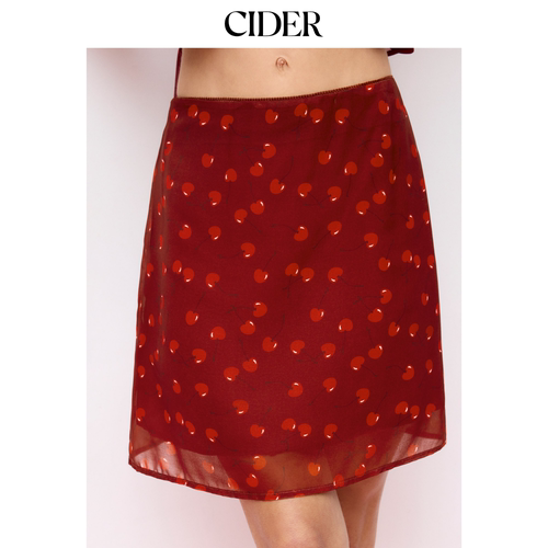 CIDER樱桃印花雪纺中腰A字中长半身裙115146748
