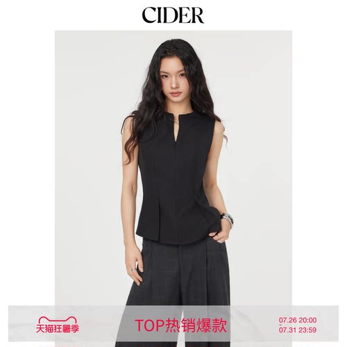 CIDERchic风半拉链百褶修身气质无袖针织背心上衣女114616603