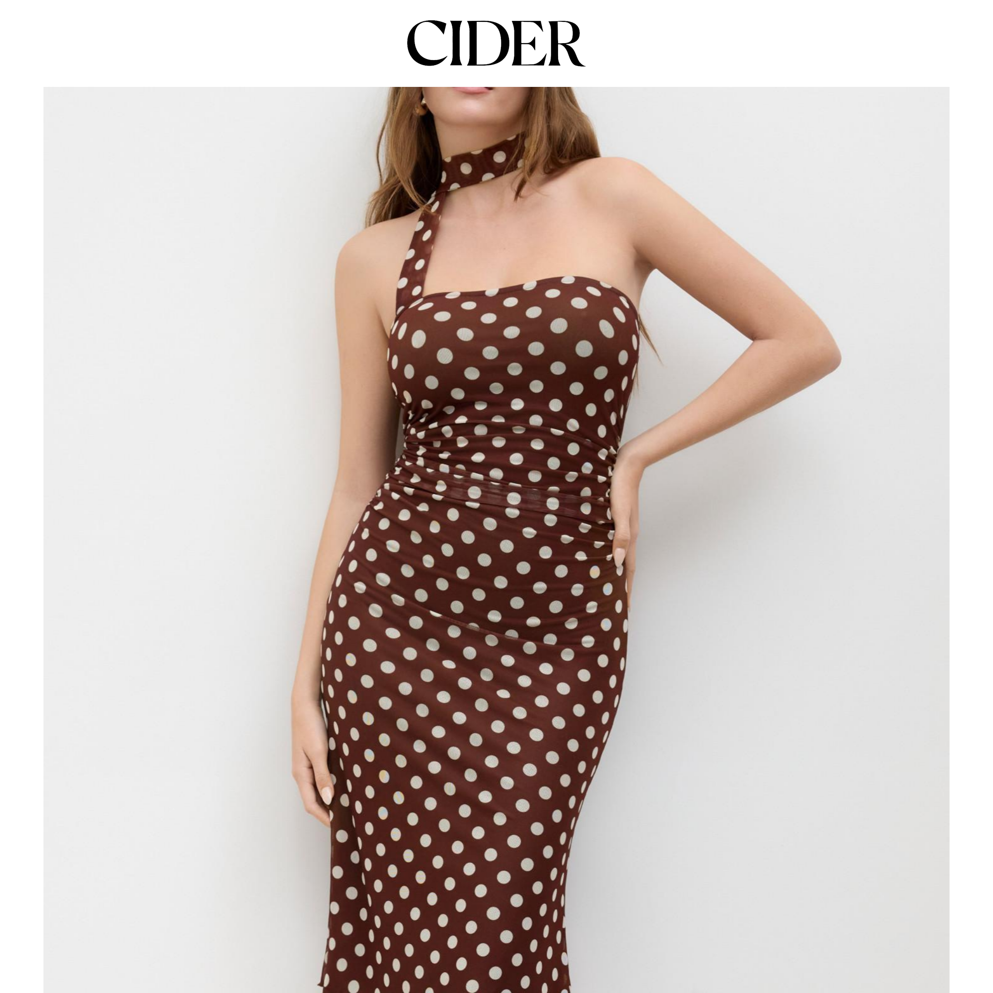 CIDER 网纱挂脖吊带设计波点长款无袖连衣裙114265981