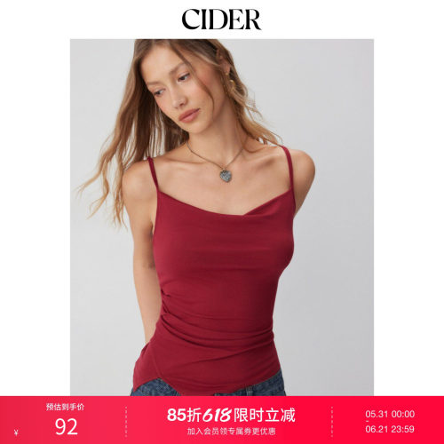 CIDER2026春季新品荡领褶皱不对称下摆吊带短款上衣115335166