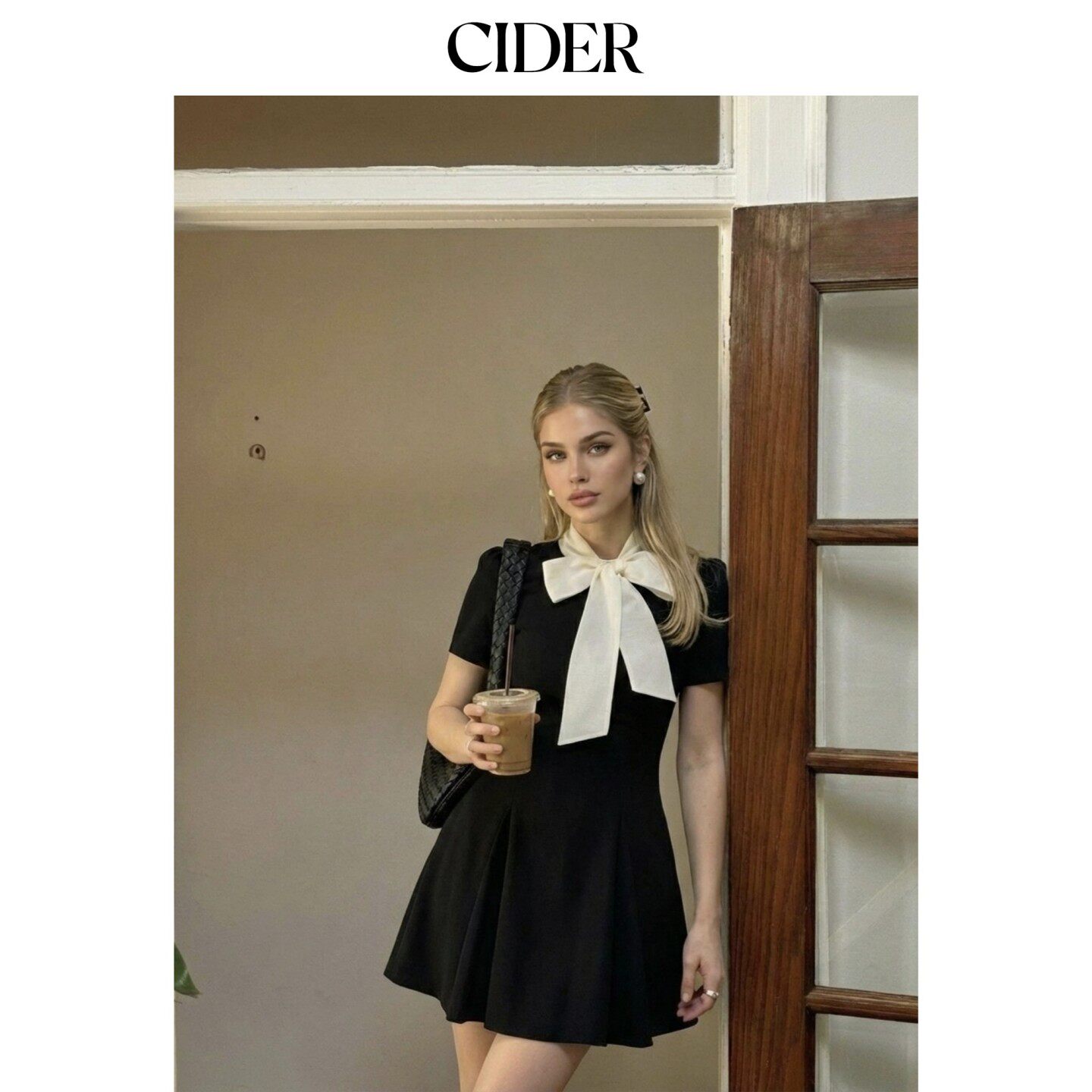 CIDER2026夏季新品立领蝴蝶结喇叭迷你连衣裙115209792
