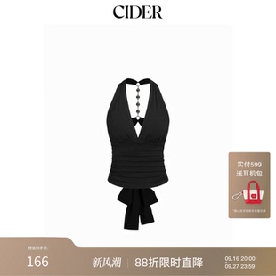 CIDER挂脖V领水钻镂空系带露背短款上衣114850823