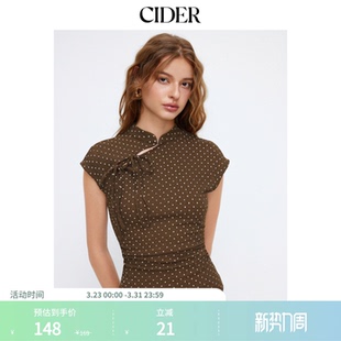 上衣114755566 百搭肌理褶皱无袖 CIDER波点翻领针织短袖 修身