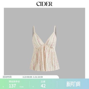 CIDER棉质碎花V领夏新款 上衣111416684 吊带背心女无袖