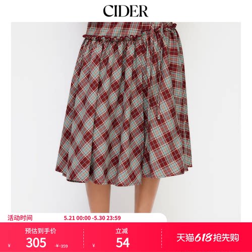 【明星同款】CIDER中腰格子荷叶边半裙美式复古半身裙114790569