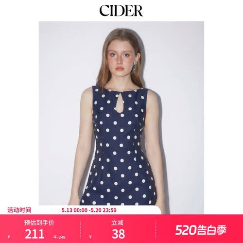 CIDER波点镂空船领A字迷你连衣裙115152726