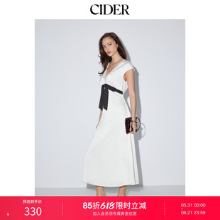 CIDER2026春季新品毕业季缎面V领蕾丝镶边A字长连衣裙115277452