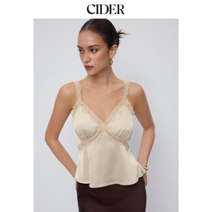 CIDER2026夏季新品缎面V领蕾丝镶边背心上衣115375739