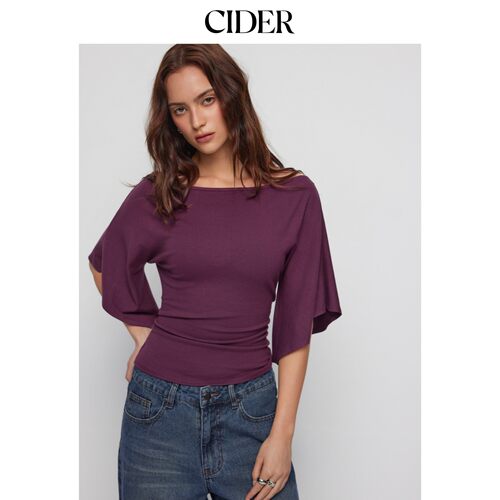 CIDER2026夏季新品船领中袖收腰荷叶边上衣115378656