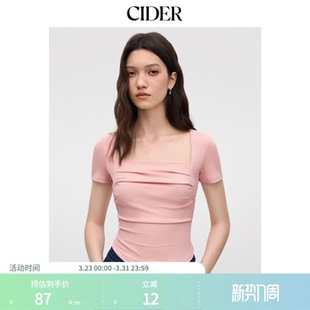 T恤105638998 短款 CIDER绝美巨好看 小上衣方领抽褶短袖