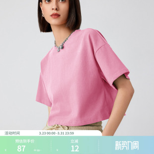 宽松短款 CIDER夏季 棉圆领短袖 女装 T恤上衣1036629 新品