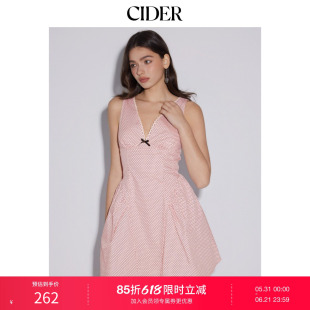 CIDER2026春季新品纯棉V领波点蝴蝶结迷你连衣裙115217544