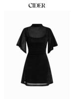 CIDER velvet mesh stand-up collar ruffled sleeve A-line mini dress 115798260 thumbnail 6