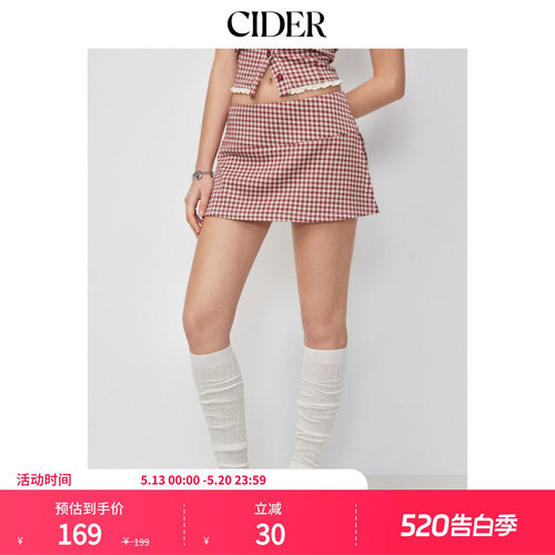 CIDER2026春季新品提花高腰格纹A字迷你短裙裤115245652