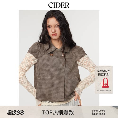 CIDER彼得潘领外套格子衬衫复古波点翻领格纹短袖上衣114740919