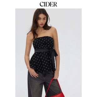CIDER棉混纺波点缎面蝴蝶结抹胸上衣115151576
