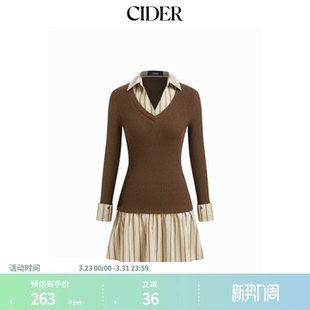 A字学院风连衣裙115016801 CIDER假两件条纹翻领长袖 明星同款