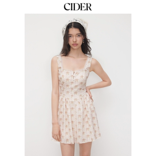 114676413 CIDER棉质方领碎花系带迷你吊带连衣裙女装