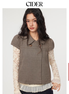 CIDER彼得潘领外套格子衬衫复古波点翻领格纹短袖上衣114740919