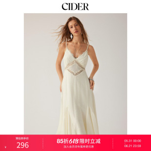 CIDER2026春季新品毕业季V领蕾丝拼接A字吊带中长连衣裙115233902