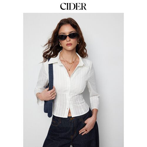 CIDER2026早秋穿搭棉质肌理感抽褶短款短袖上衣115253754