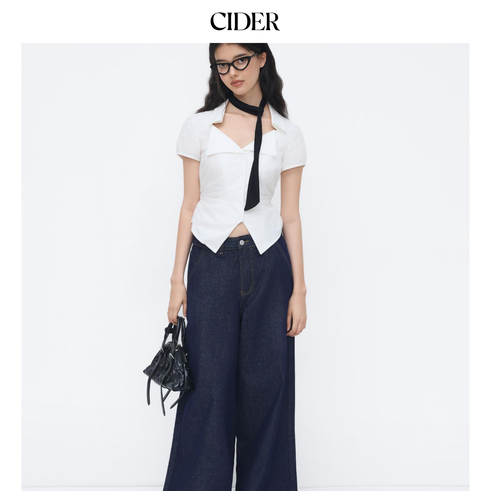 CIDER 春秋新品女装小个子低腰阔腿牛仔八分裤11461151