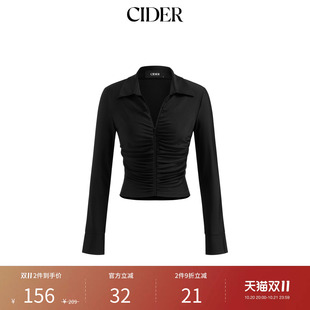 【明星同款】CIDER翻领长袖衬衣褶皱拉链长袖上衣女装114780922