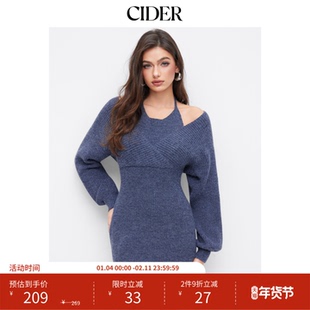 CIDER针织挂脖灯笼袖镂空连衣裙115051422