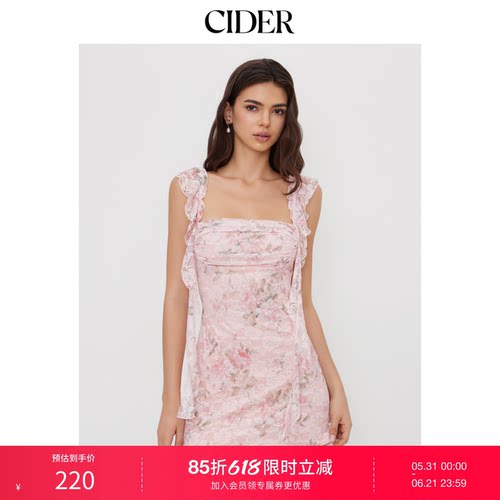 CIDER方领蕾丝碎花褶边迷你连衣裙114590167