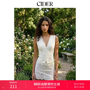CIDER2026春季新品提花V领碎花系带露背蕾丝吊带衫115132538