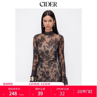 CIDER蕾丝翻领长袖直筒迷你连衣裙115060657