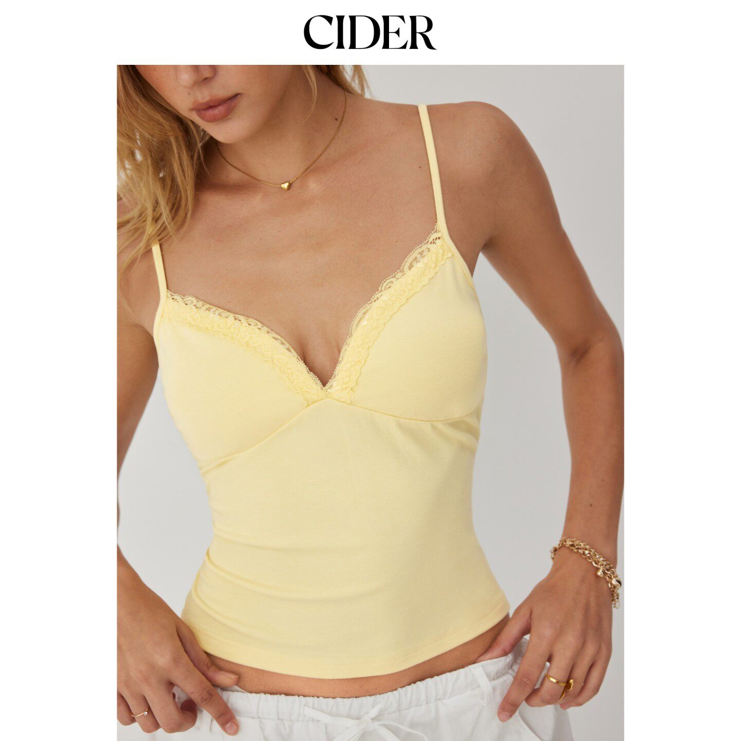 CIDER2026早秋季新品V领蕾丝镶边吊带上衣115328731图片