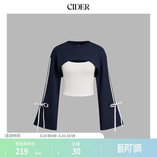 114068954 吊带上衣女装 CIDER侧条纹蝴蝶结卫衣 色短款