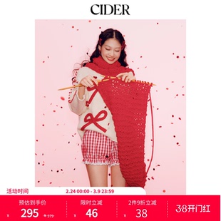 CIDER新年穿搭针织提花蝴蝶结长袖红色毛衣宽松上衣女115153948