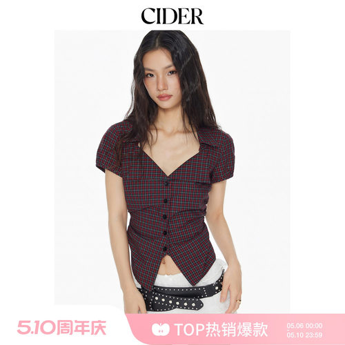 CIDER全棉美式复古格纹衬衫