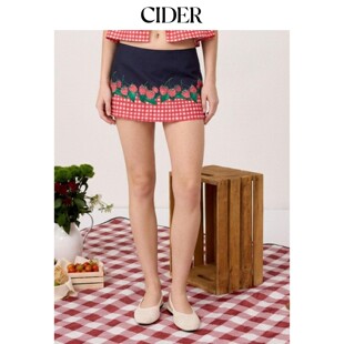 CIDER2026春季新品亚麻混纺中腰覆盆子格纹裙裤115336598