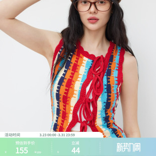 CIDER针织无袖 背心钩花领条纹拼色针织马夹114677852