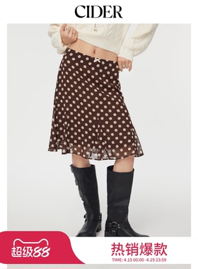 CIDER蕾丝蝴蝶结设计感鱼尾半裙美式复古波点半身裙114367943