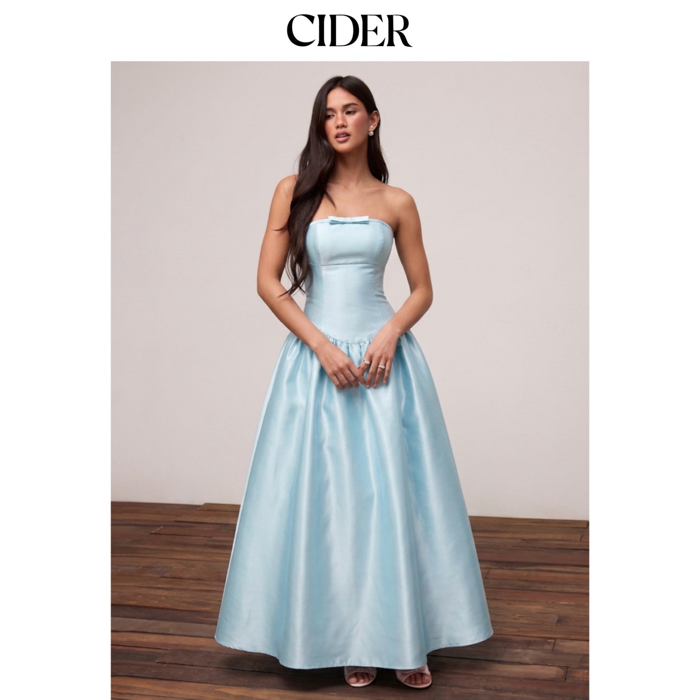 CIDER2026夏季新品缎面高腰抹胸蝴蝶结喇叭长连衣裙115395703