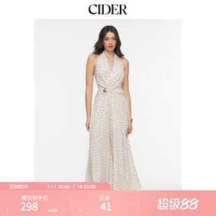 CIDER挂脖波点褶皱金属饰阔腿连体裤115152554