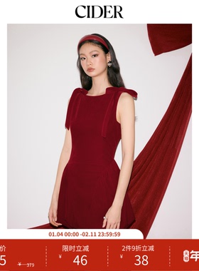 【明星同款】CIDER新年穿搭丝绒蝴蝶结泡泡连衣裙女装114792793