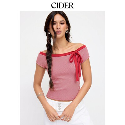 CIDER2026夏季新品条纹船领短袖蝴蝶结上衣115408788