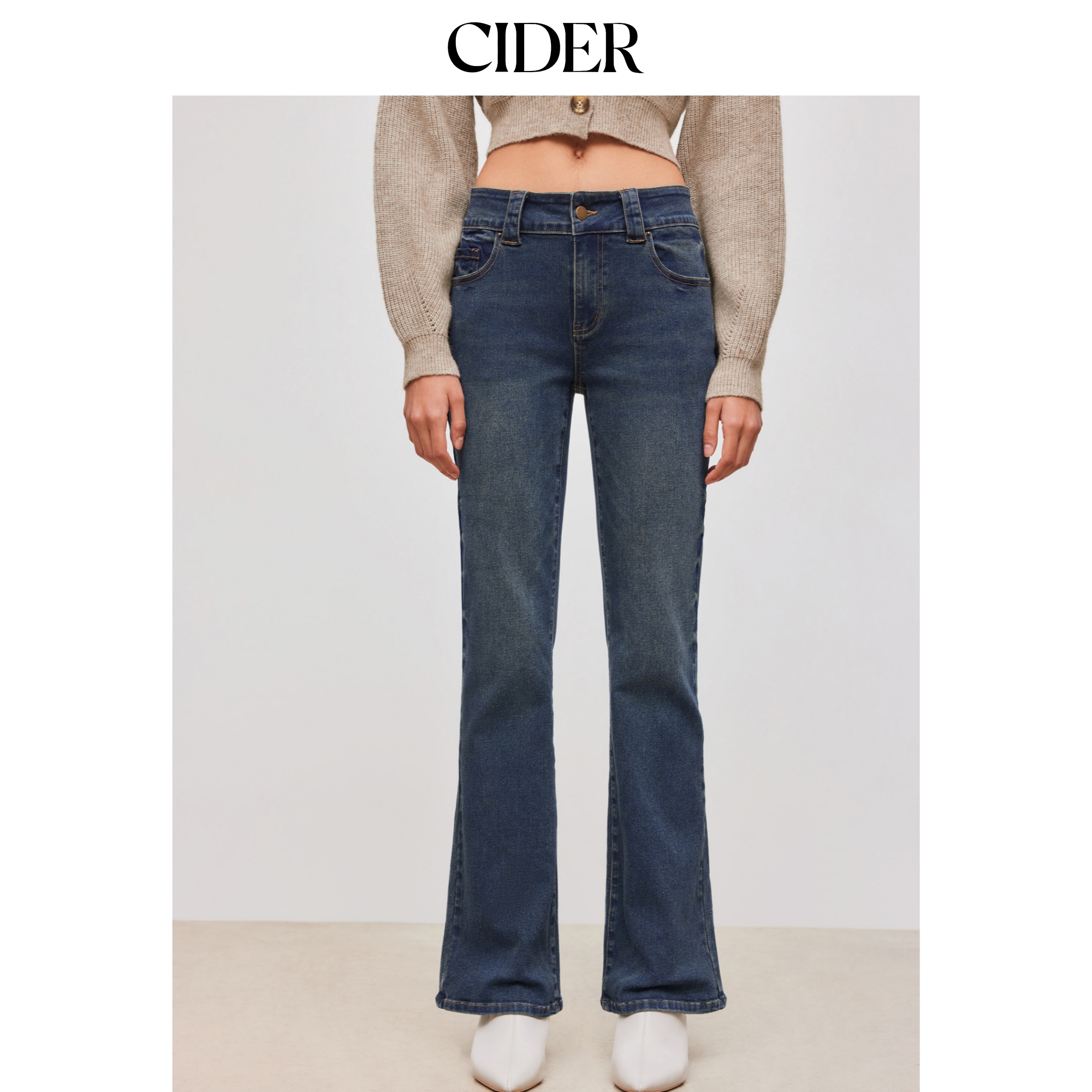 CIDER版型超好看的裤子高弹口袋阔腿牛仔裤女113291967图片