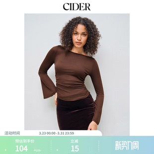 女船领抽褶长袖 CIDER新款 打底衫 喇叭袖 T恤112438536 韩版