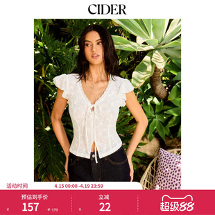 CIDER2026春季新品提花V领荷叶袖蕾丝拼接上衣115331954