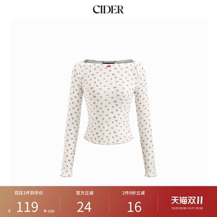 CIDER春秋新品女装长袖T恤小碎花棉质碎花荷叶边上衣114871606