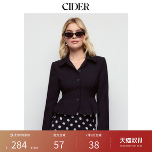 CIDER2026秋季新品肌理感娃娃领荷叶边下摆短款西装外套115716246